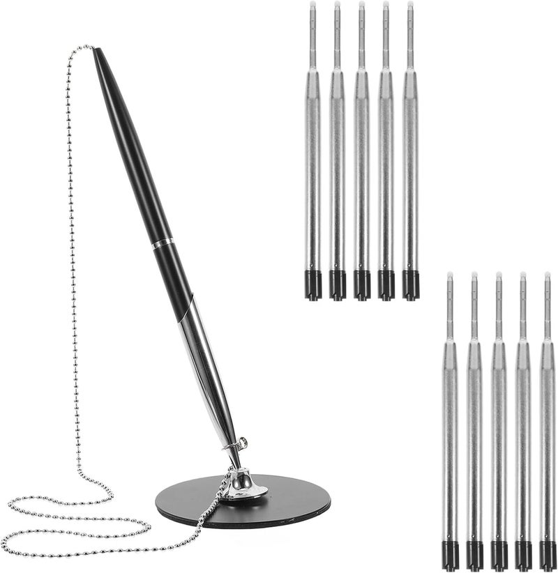 DIYEAH Rotate Signature Pen with Chain and Adhesive Base - Metal Desktop Writing Pen for Office Bank Counter and Business Use 8.18 Inches - Image 2